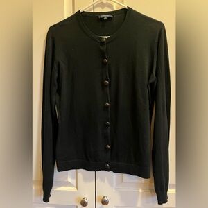 Burberry of London Black Cotton Cardigan with brown leather buttons